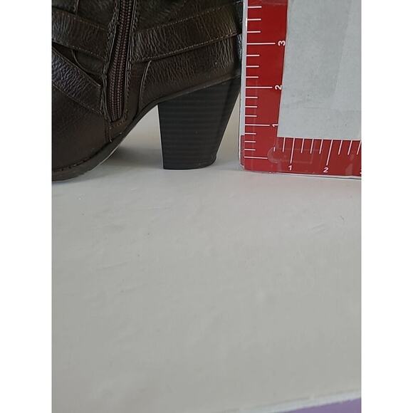 JUSTFAB Willena WMS 5.5 Boots Brown Mid Calf Block Heels Booties Buckle Zip - Picture 4 of 12